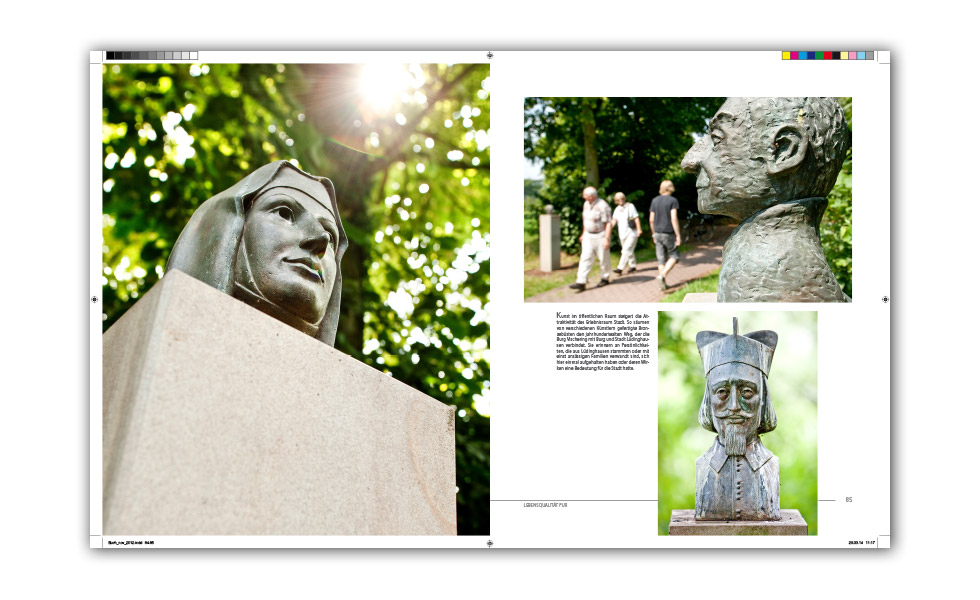 Druckseite aus dem Bildband Lüdinghausen mit 3 Fotos von Skulpturen.