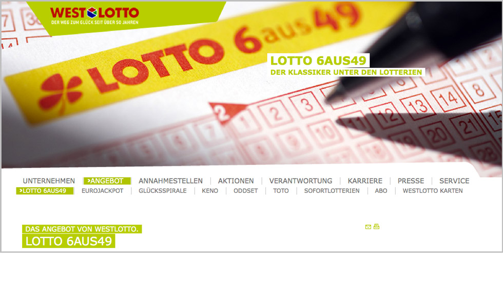 Detailaufnahme von einem Lottoschein als Header auf einer Homepage.