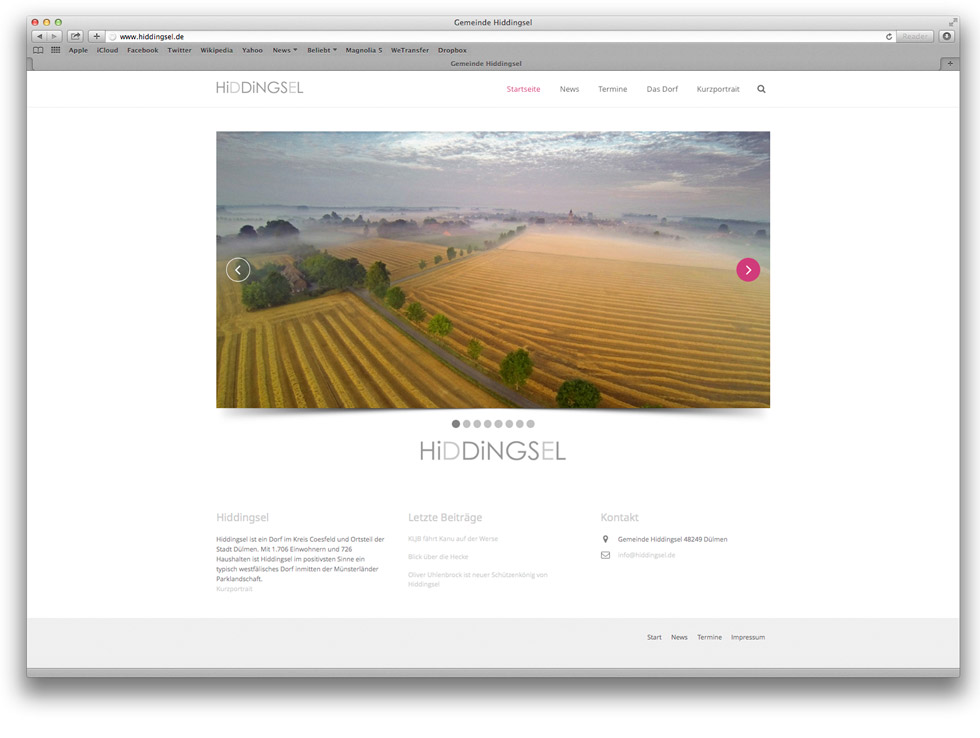 Screenshot Startseite Hiddingsel Homepage