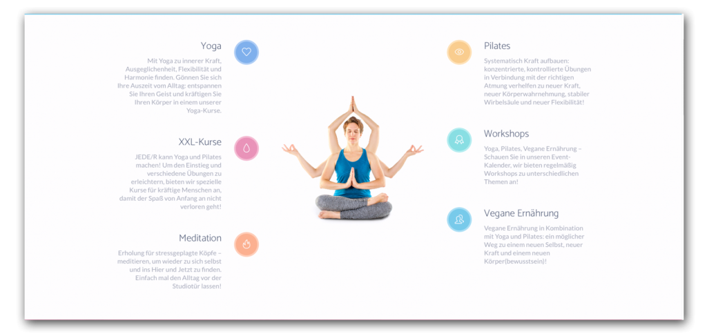 Internetseite mit Person beim Yoga machen