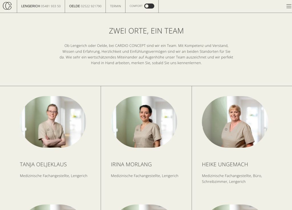 Teamseite von CARDIO CONCEPT nachher – einheitliche Mitarbeiterfotos von teamfoto MARQUARDT