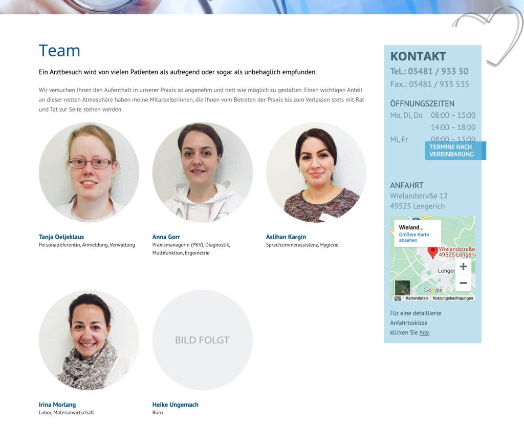 Teamseite von CARDIO CONCEPT vorher – uneinheitliche Mitarbeiterfotos